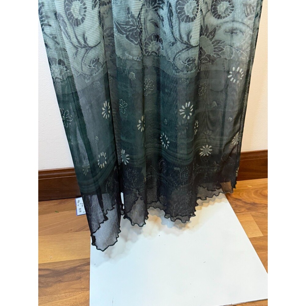 Women’s Black Green Sheer Maxi Dress Goth Witchy Rolled Hem Short Sl Sz Large - Picture 3 of 4